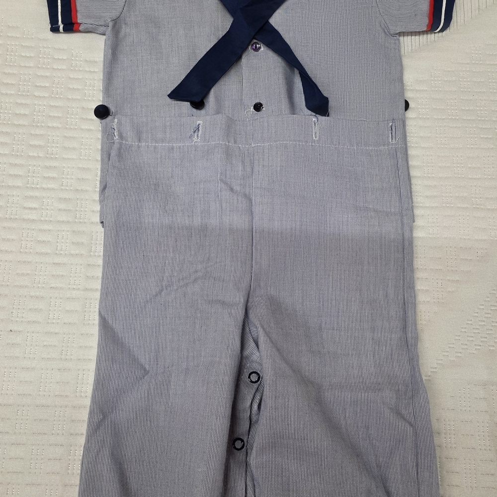Toddler Blue Seersucker Sailor-Style Overalls